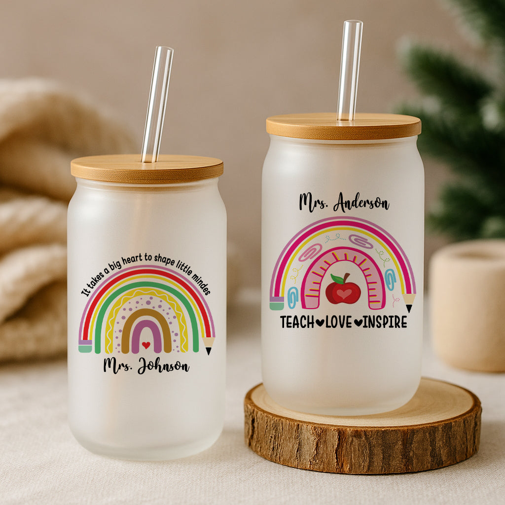 Rainbow Teacher Tumbler, First Day Present, Bamboo Lid Gift