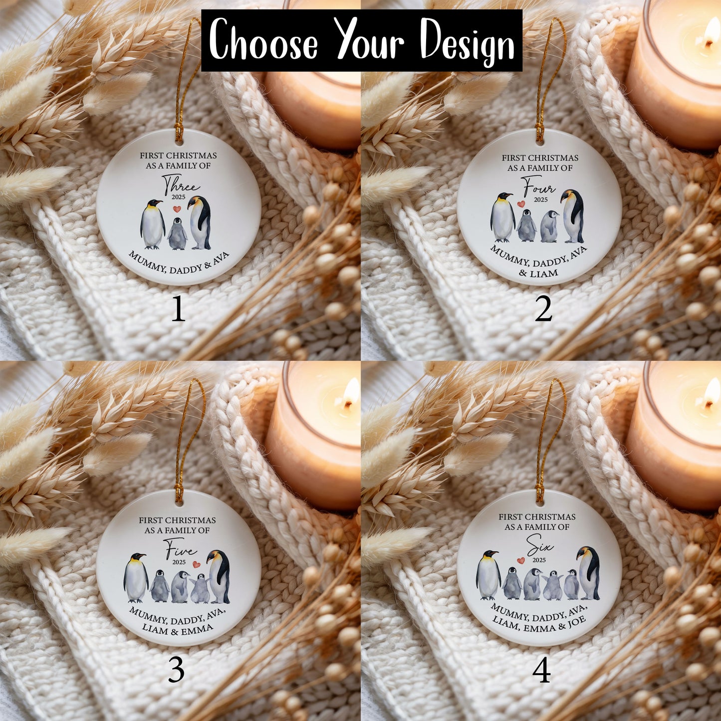 Personalized Penguin Theme Ornament, Ideal for First Family Christmas.