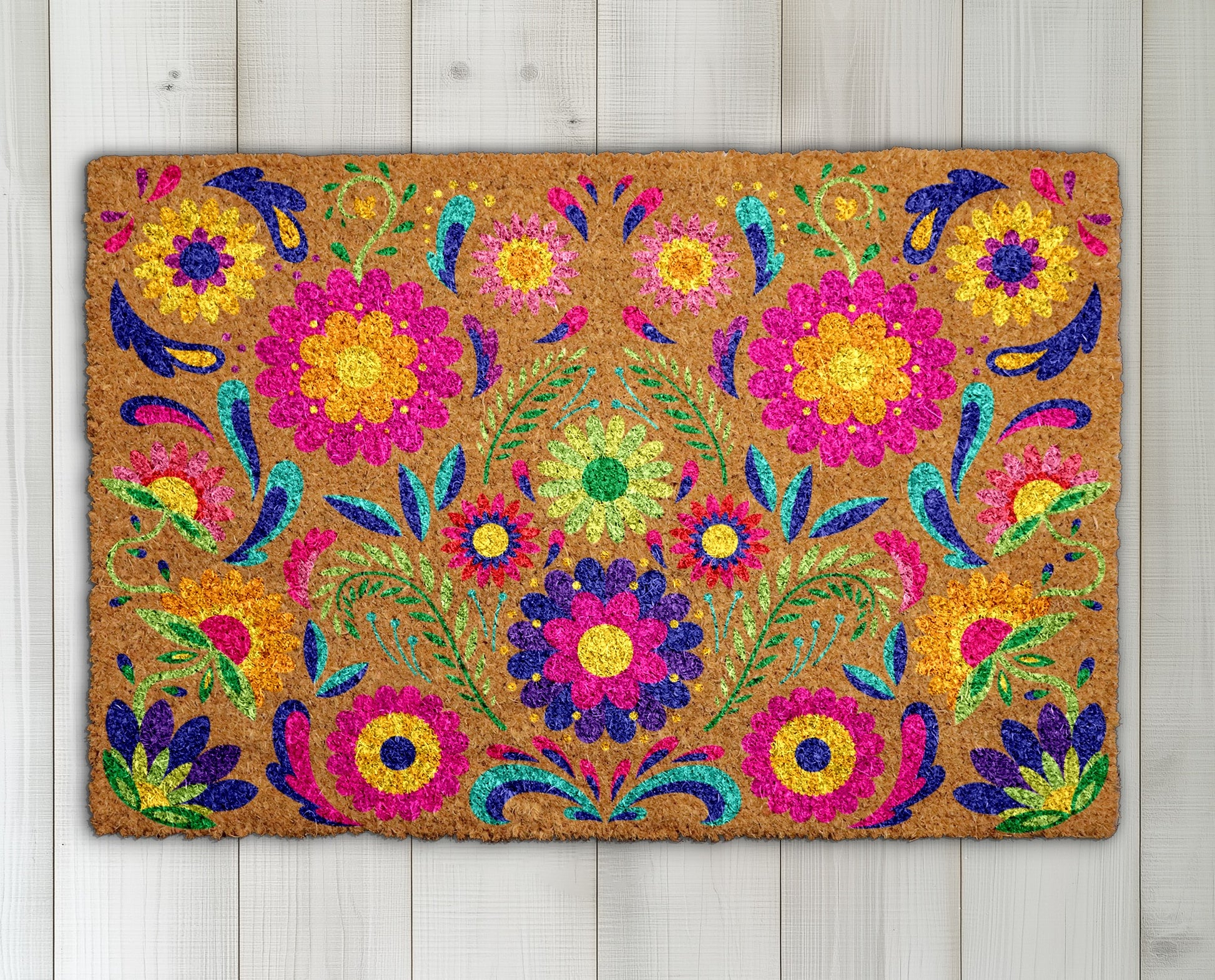 Vibrant Flowers Welcome Mat, Boho Housewarming Gift, Colorful Floral Doormat
