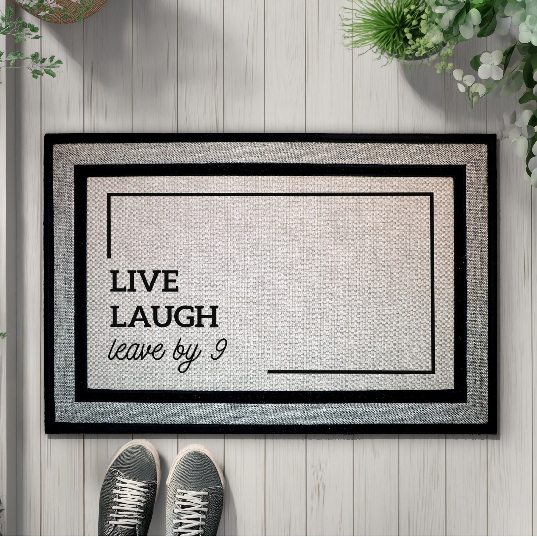 Live, Laugh, Leave By 9: Humorous Doormat for Housewarming
