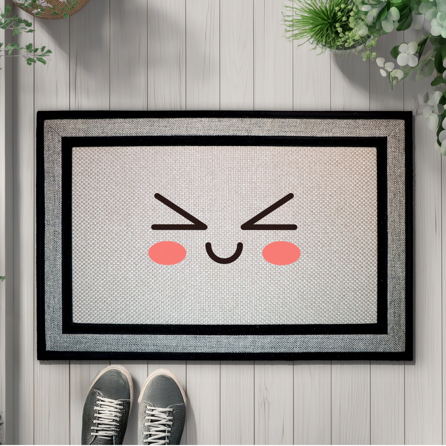 Kawaii Doormat: Smiling Welcome Mat, Emoji Home Decor, Funny Gift