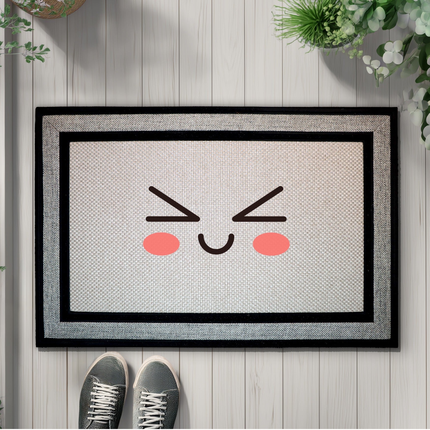 Kawaii Doormat: Smiling Welcome Mat, Emoji Home Decor, Funny Gift