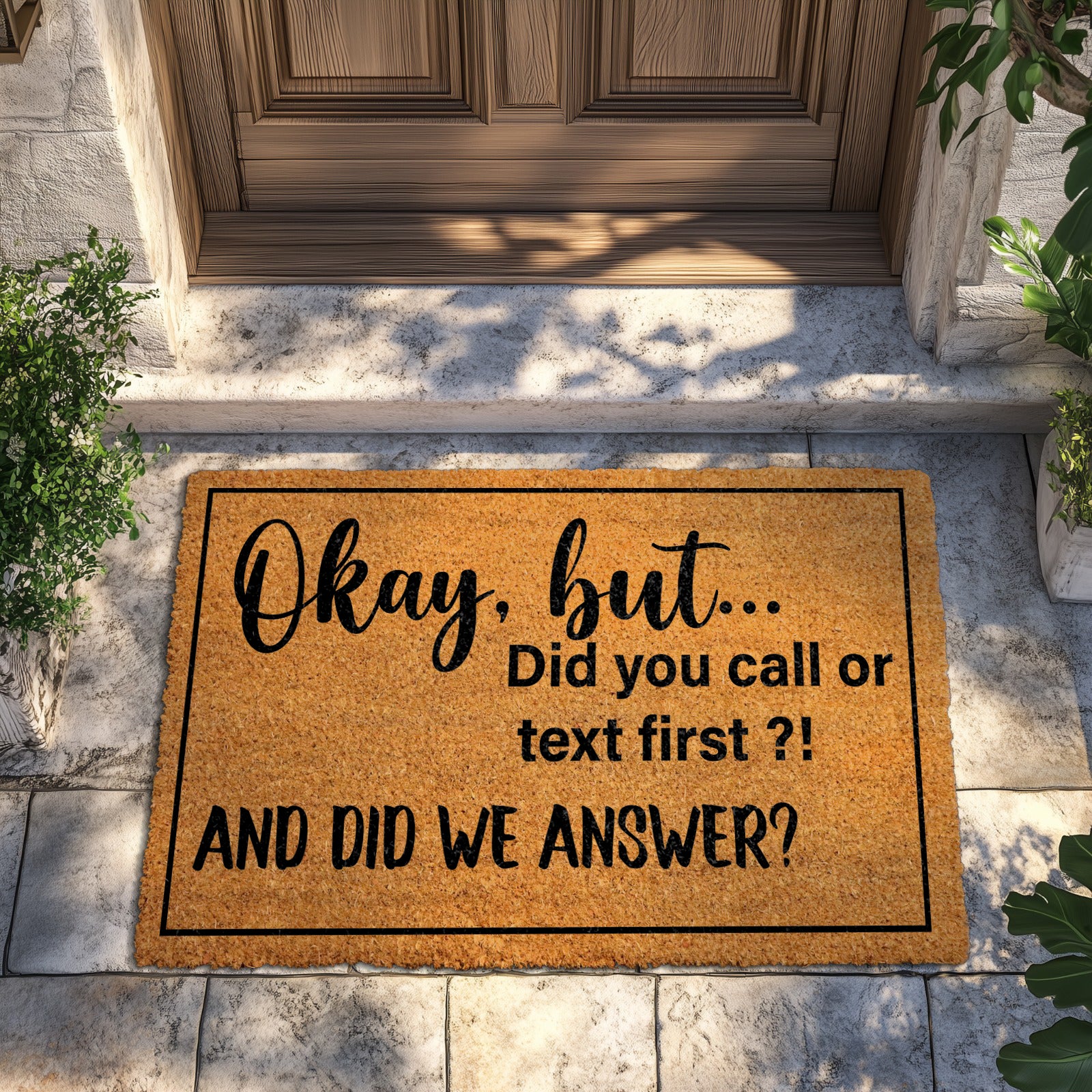 Quirky, Humorous Doormat: Call or Text First?