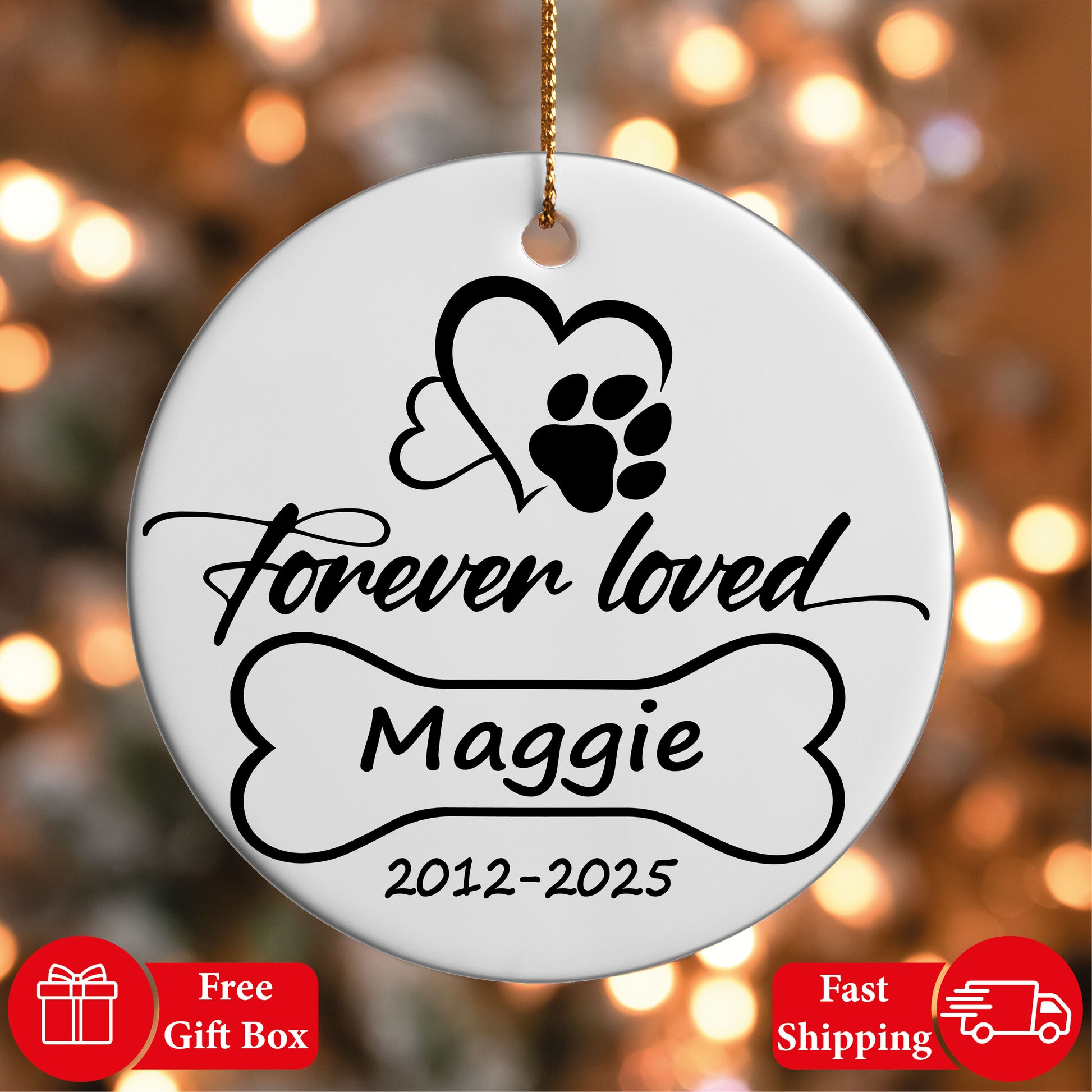 Forever Loved Dog Ornament, Ceramic Pet Loss Keepsake & Decor