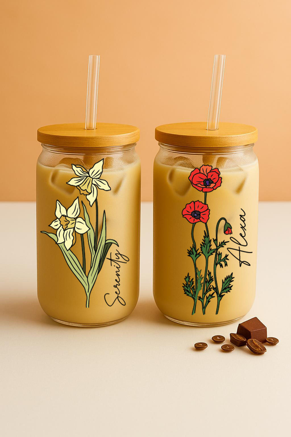 Personalized Birth Flower Tumbler, Colorful Floral Coffee Cup, Stylish Gift