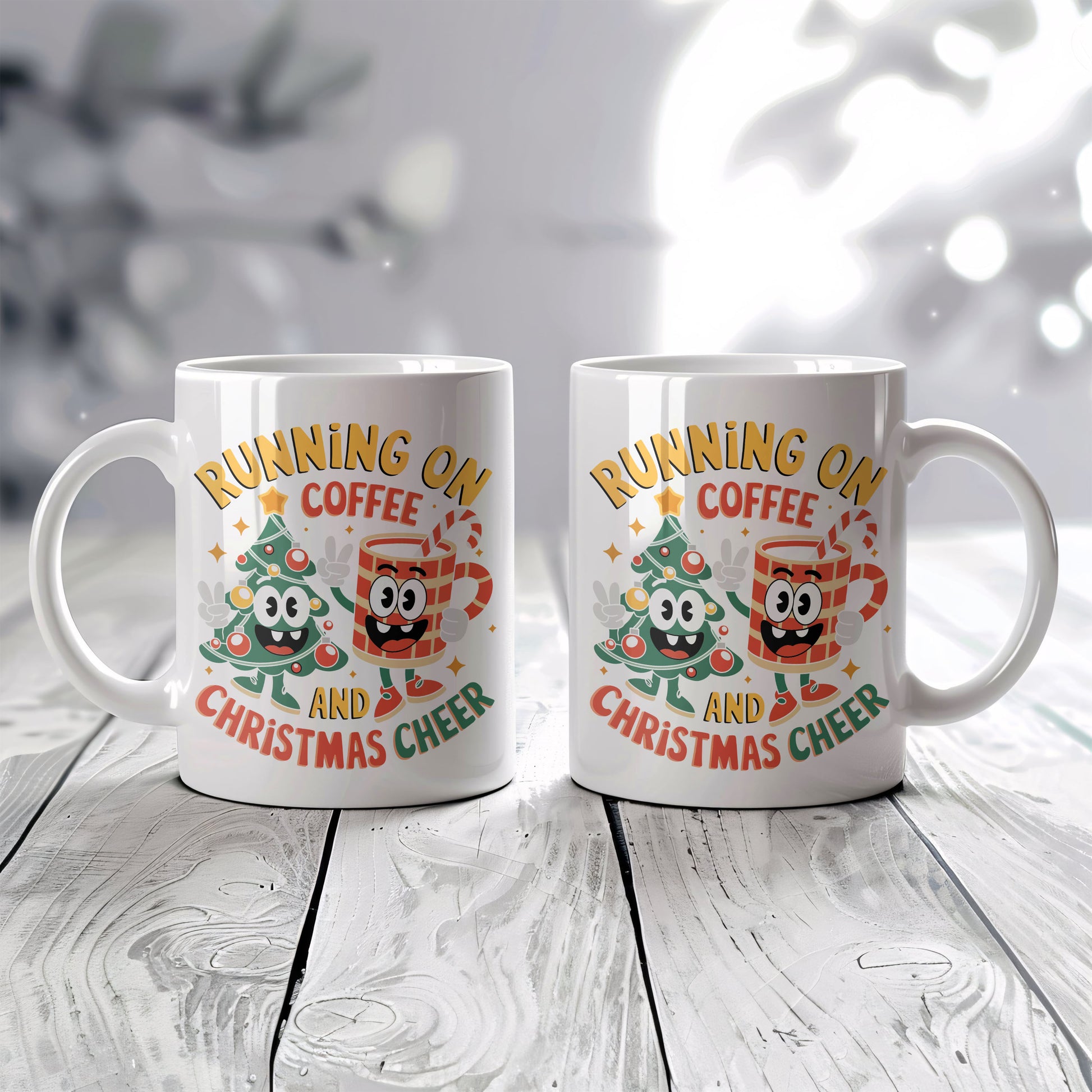Christmas Cheer Ceramic Mug, Running On Coffee, Funny Festive Cup