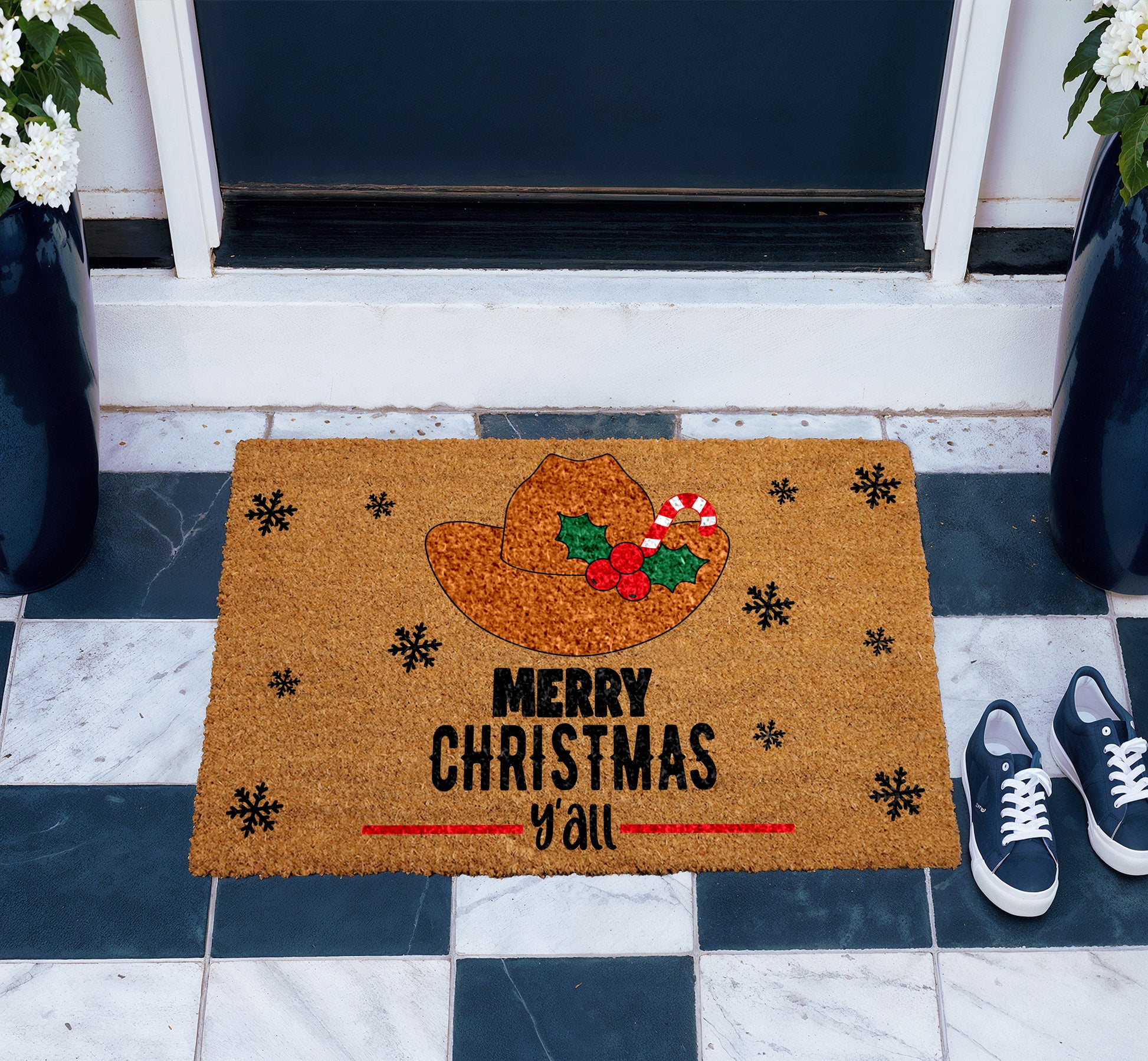 Western Christmas Welcome Mat, Country Holiday Decor, Southern Style Rug