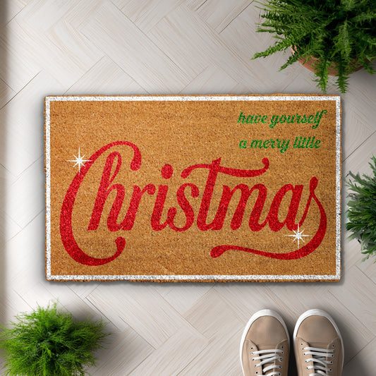 Merry Christmas Doormat, Festive Holiday Entrance Rug, Winter Welcome Mat
