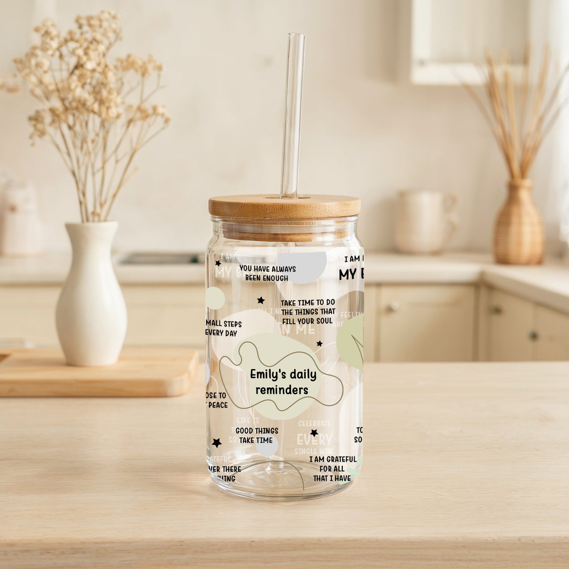 Empowering Smoothie Cup, Custom Daily Reminder Iced Coffee Glass