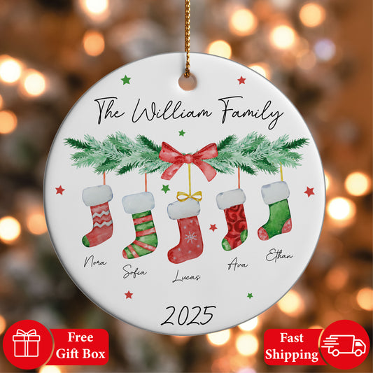 Personalized Family Christmas Ornament with Coquette Stockings, 2025 Decor