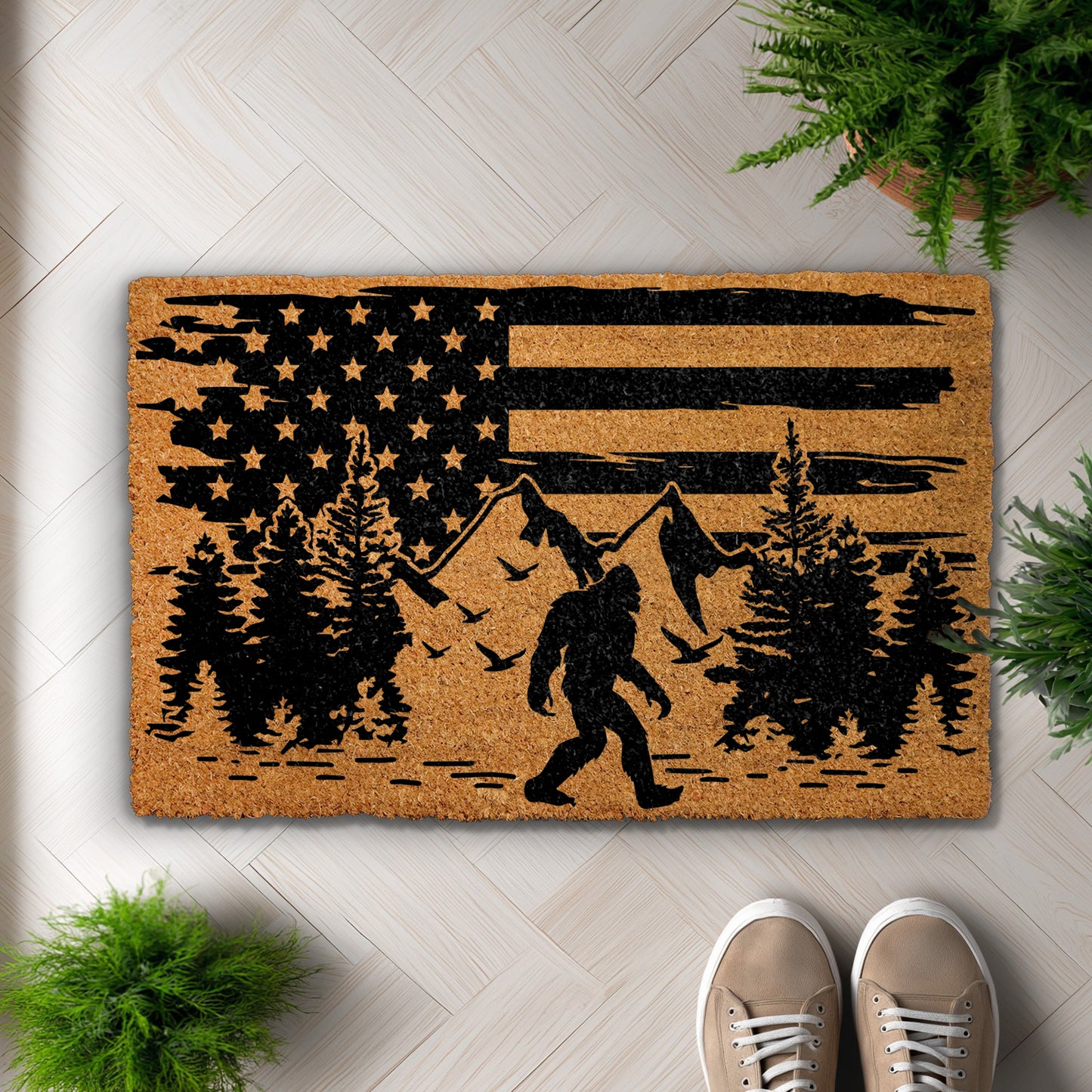 Sasquatch Welcome Mat, Mountain & Forest Design, Mythical Creature Decor