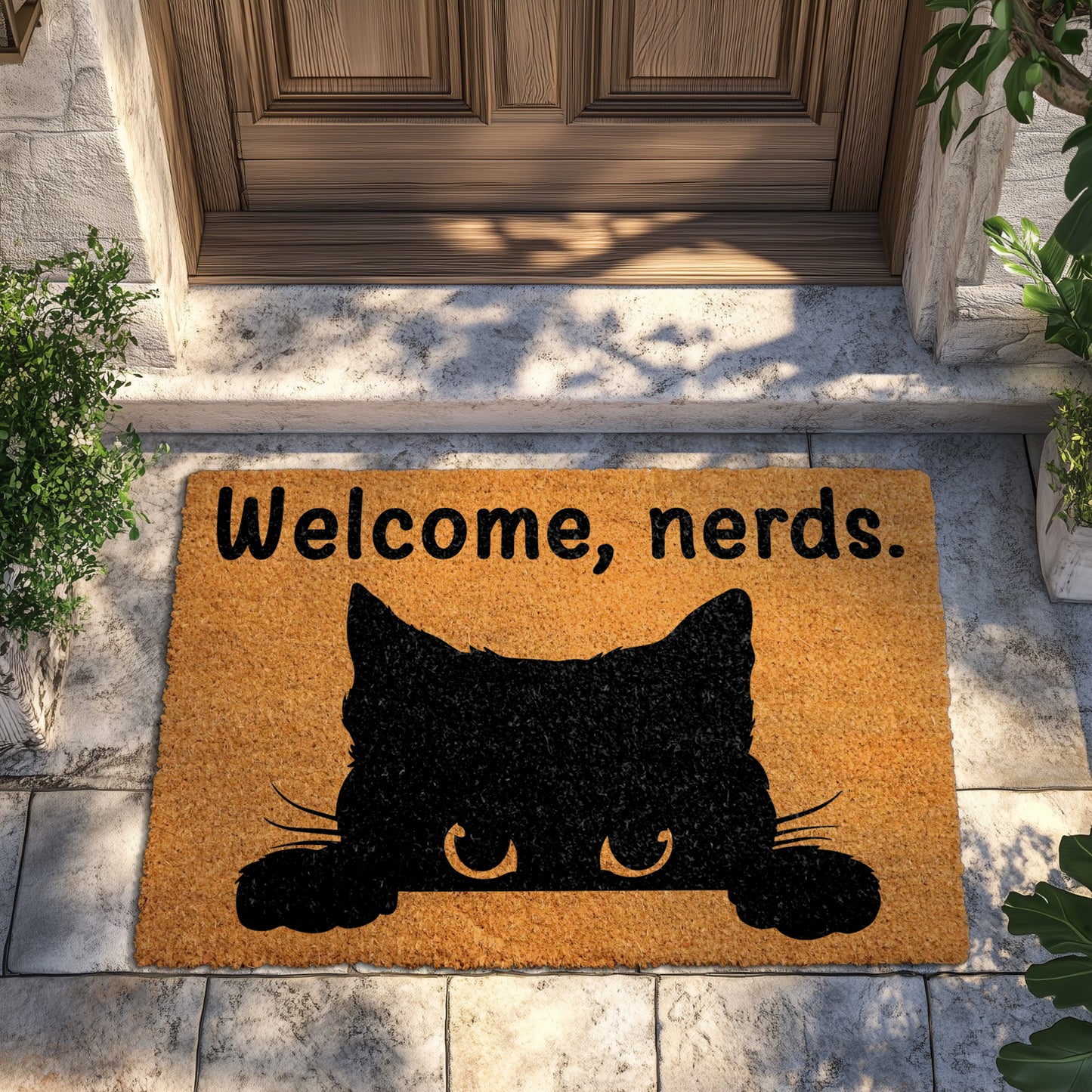 Peeking Kitty Welcome Mat, Humorous Housewarming Gift for Cat Lovers