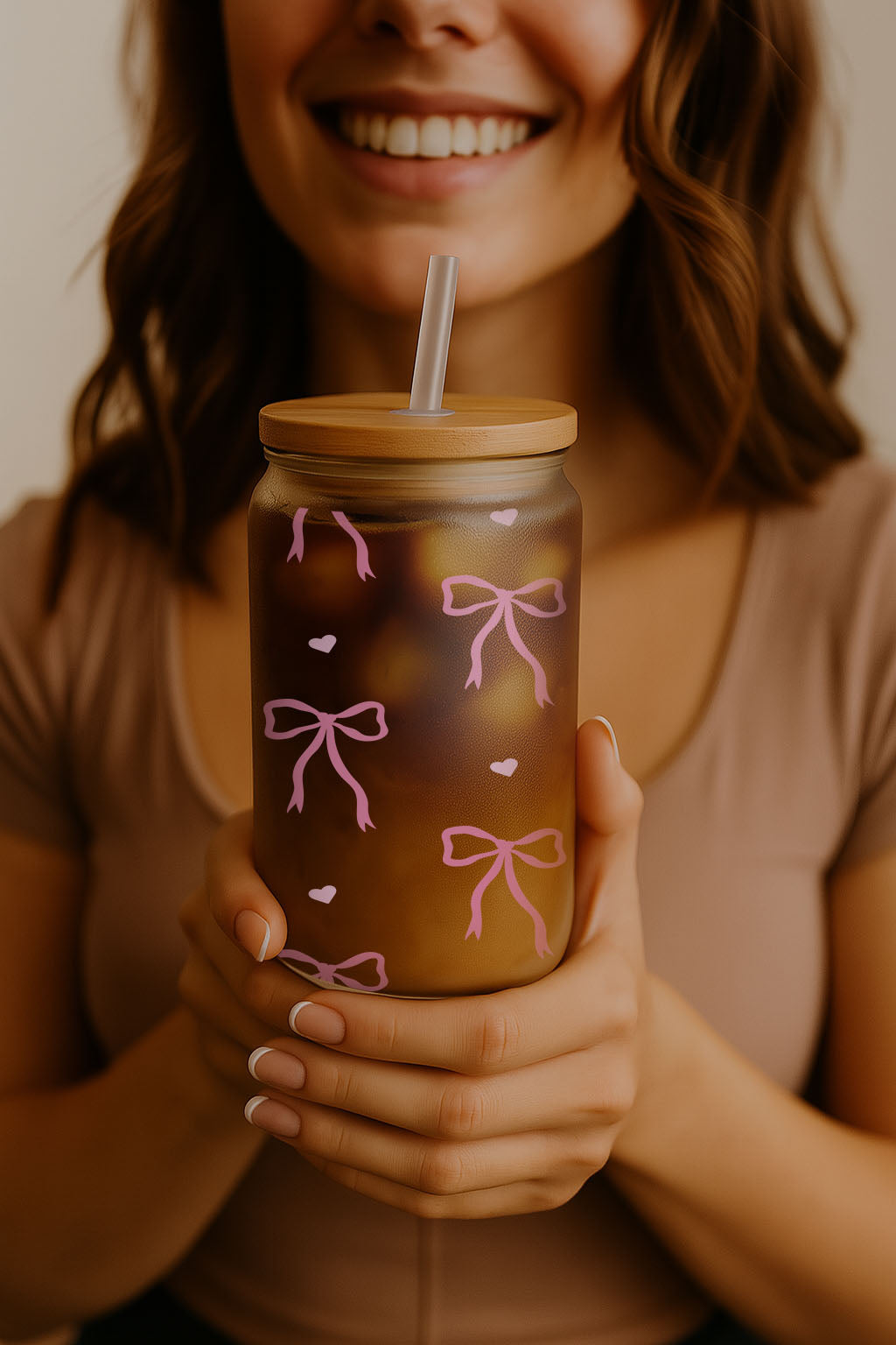 Girly Pink Coquette Tumbler, Cute Bows, Aesthetic Bamboo Lid