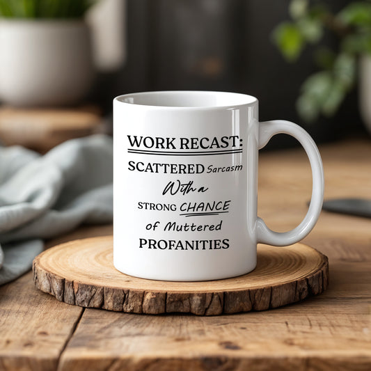 Office Humor Pottery Mug: Sarcasm, Laughter, Profanities