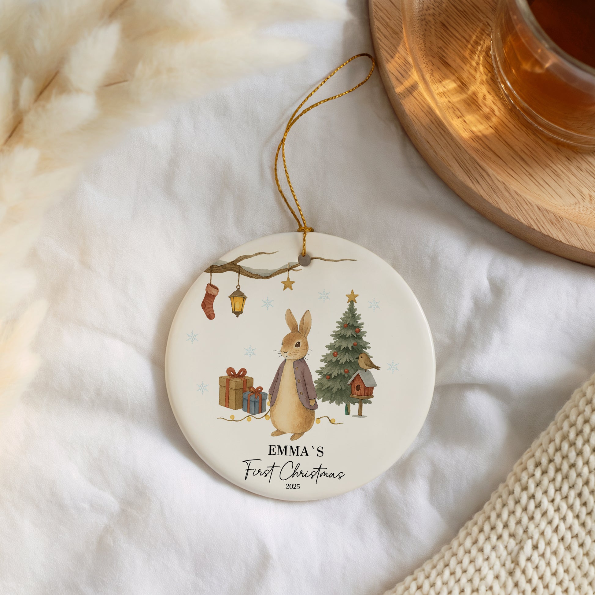 Santa Design Ceramic Ornament, Perfect Keepsake for Winter Baby.