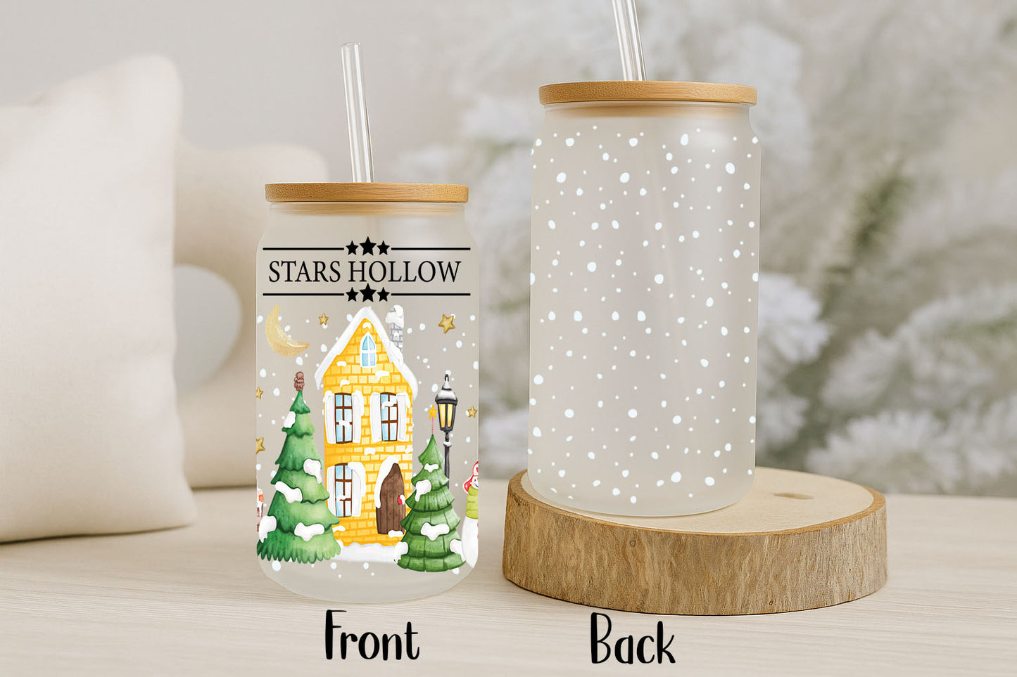 Stars Hollow Gilmore Girls Winter Can Glass Tumbler, Christmas Gift Cup