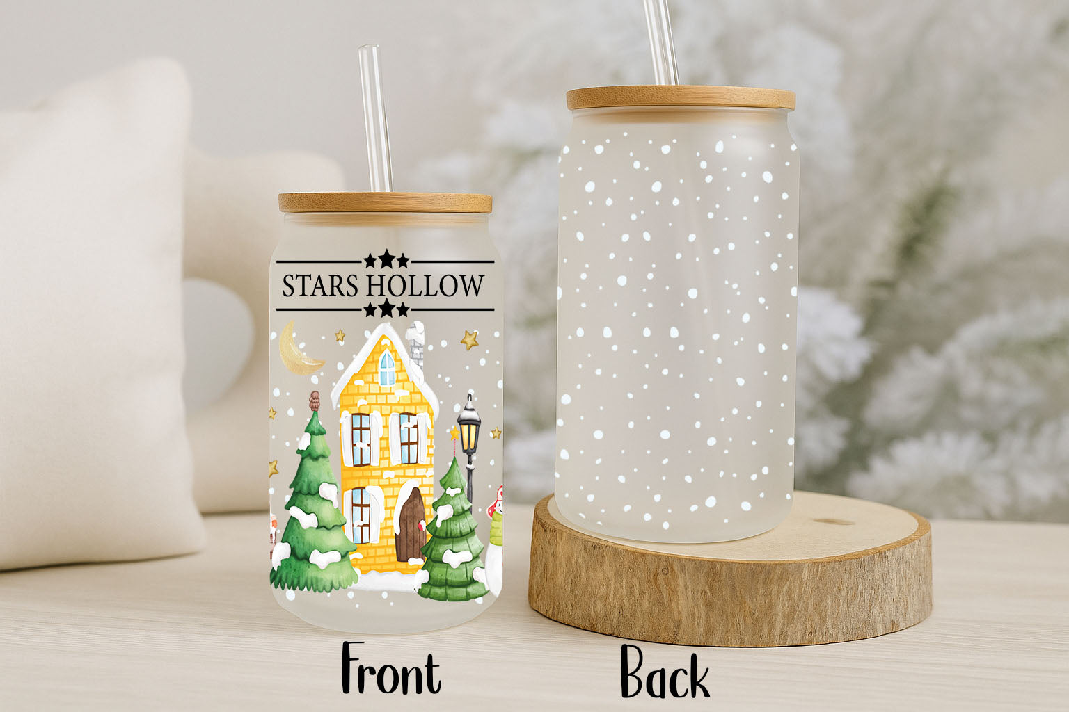 Stars Hollow Gilmore Girls Winter Can Glass Tumbler, Christmas Gift Cup