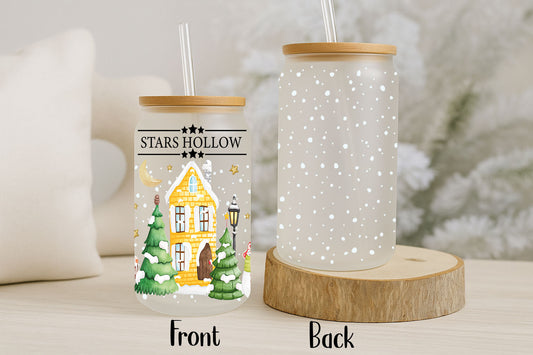 Stars Hollow Gilmore Girls Winter Can Glass Tumbler, Christmas Gift Cup