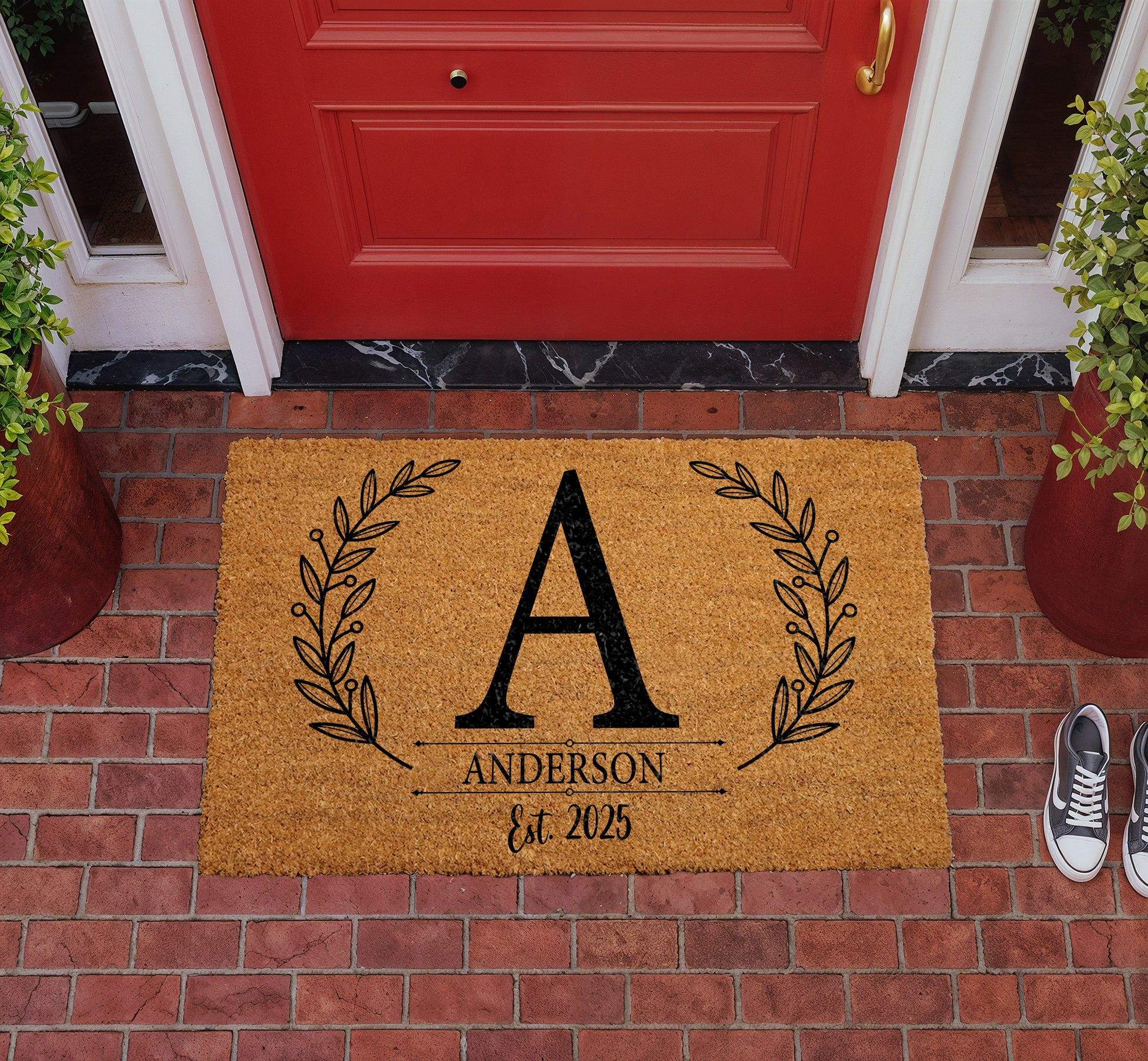 Personalized Family Name Welcome Mat, Elegant Housewarming Front Porch Decor