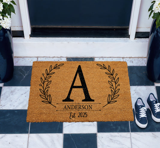 Personalized Family Name Welcome Mat, Elegant Housewarming Front Porch Decor