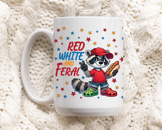 Patriotic Raccoon Mug, USA Flag Design, Independence Day Gift Cup