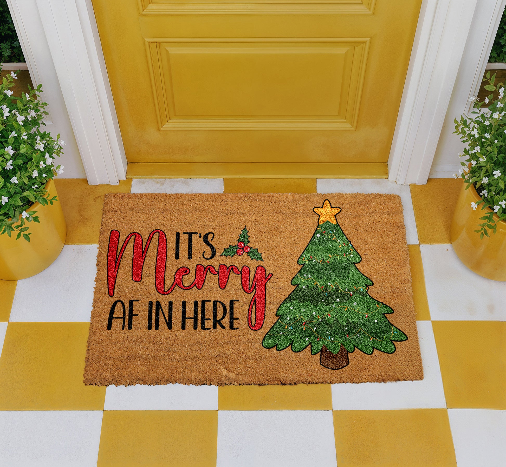Merry AF Christmas Doormat – Festive, Funny, and Cute!