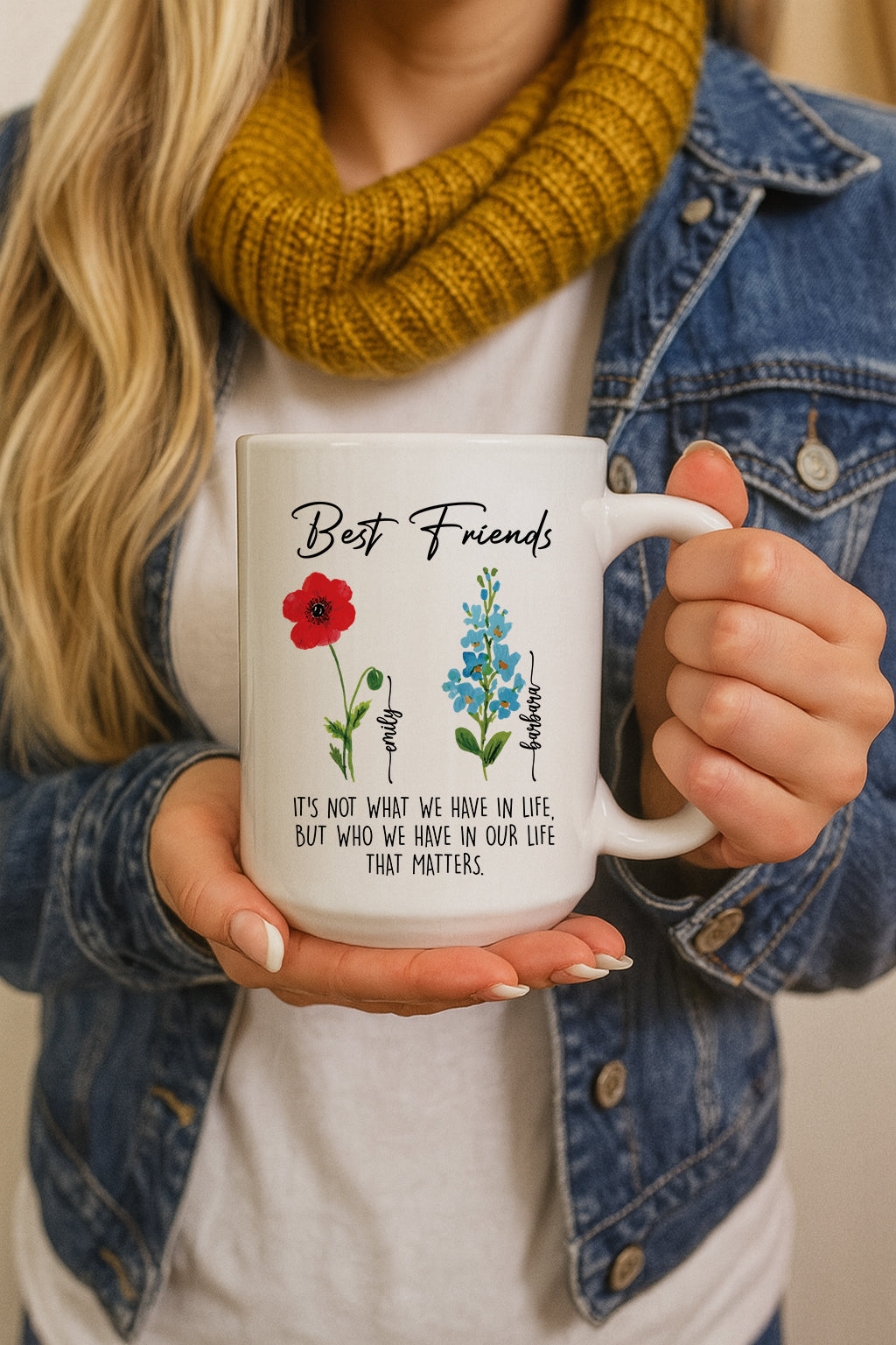 Custom Birth Flower Best Friends Ceramic Mug, Adorable Matching Tea Cup