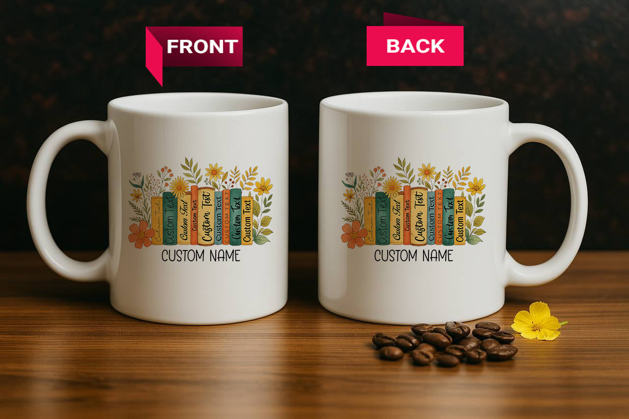 Floral Book Enthusiast Ceramic Mug, Perfect Gift for Librarians