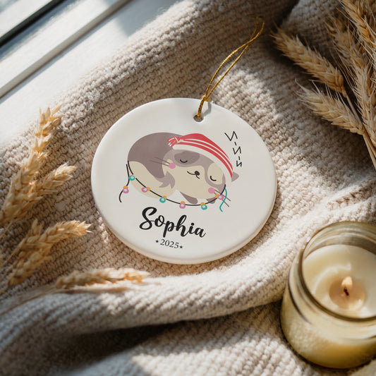 Personalized Adorable Cat Christmas Ornament, Charming Ceramic Cat Lover Decor