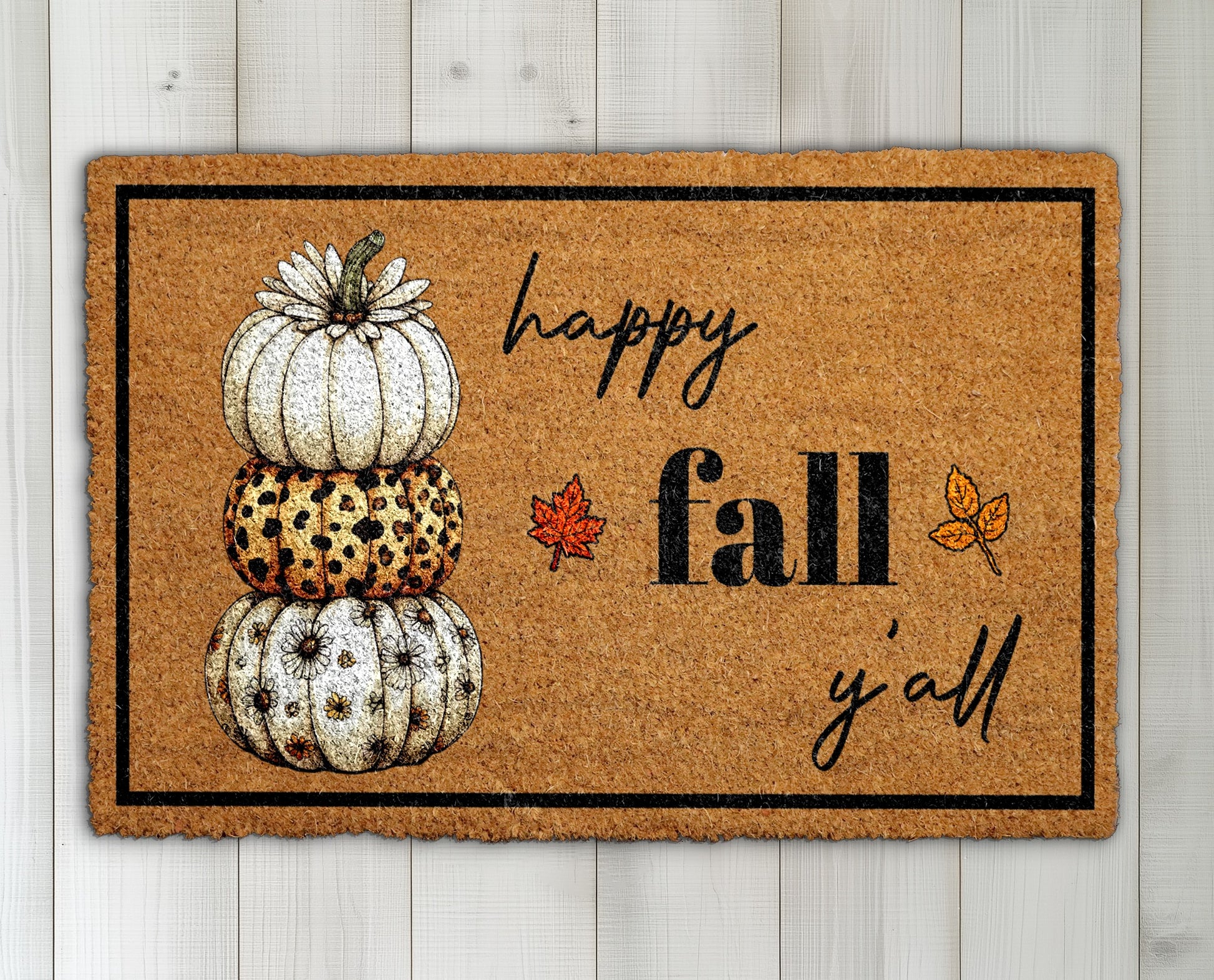 Fall Farmhouse Doormat, Welcome Autumn with Pumpkin and Turkey
