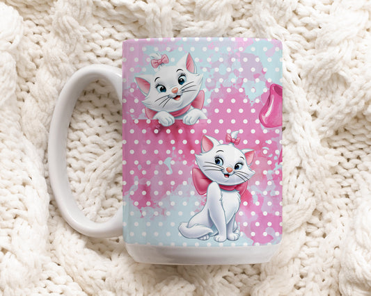 Marie Aristocats Mug, Pink Polka Dot Gift for Cat Lovers
