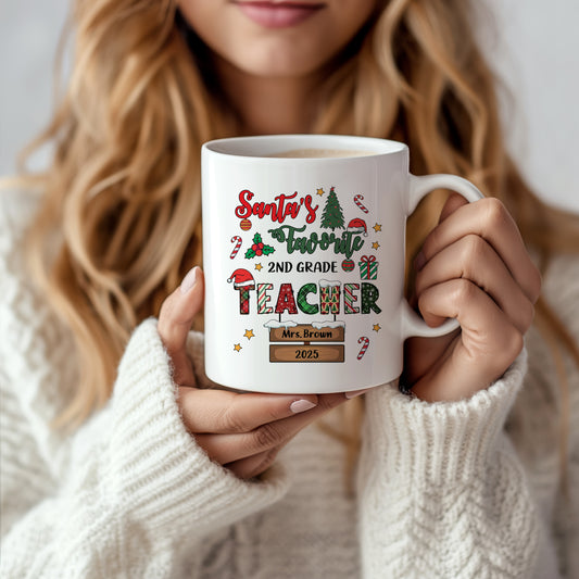 Personalized Christmas Teacher Appreciation Mug, Ceramic Xmas Coffee Cup