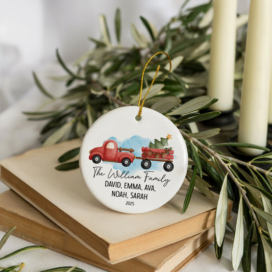 Custom Family Christmas Ornament, Car with Tree Design Keepsake Decor