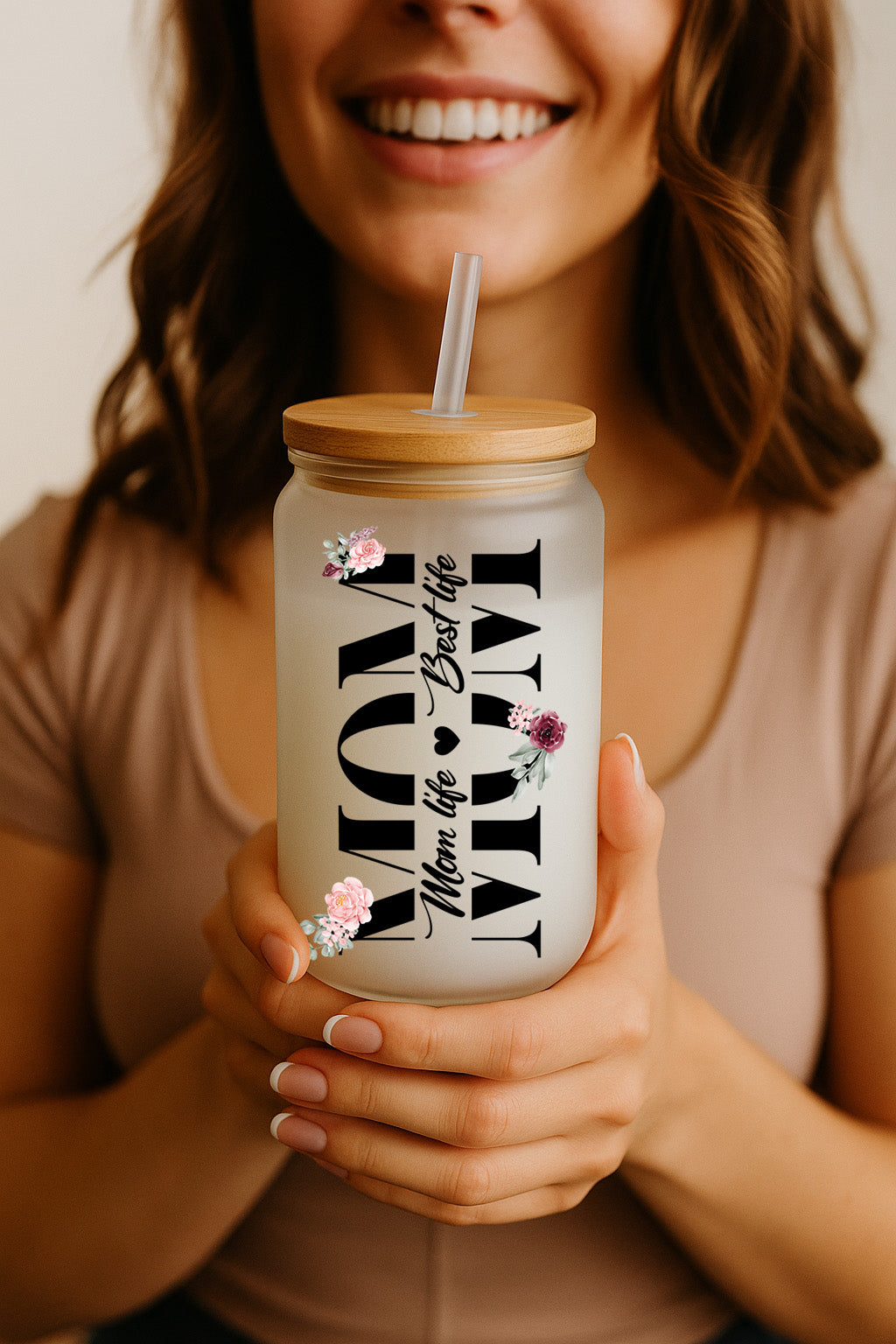 Floral Ice Coffee Lover Mom, Best Life Glass Tumbler