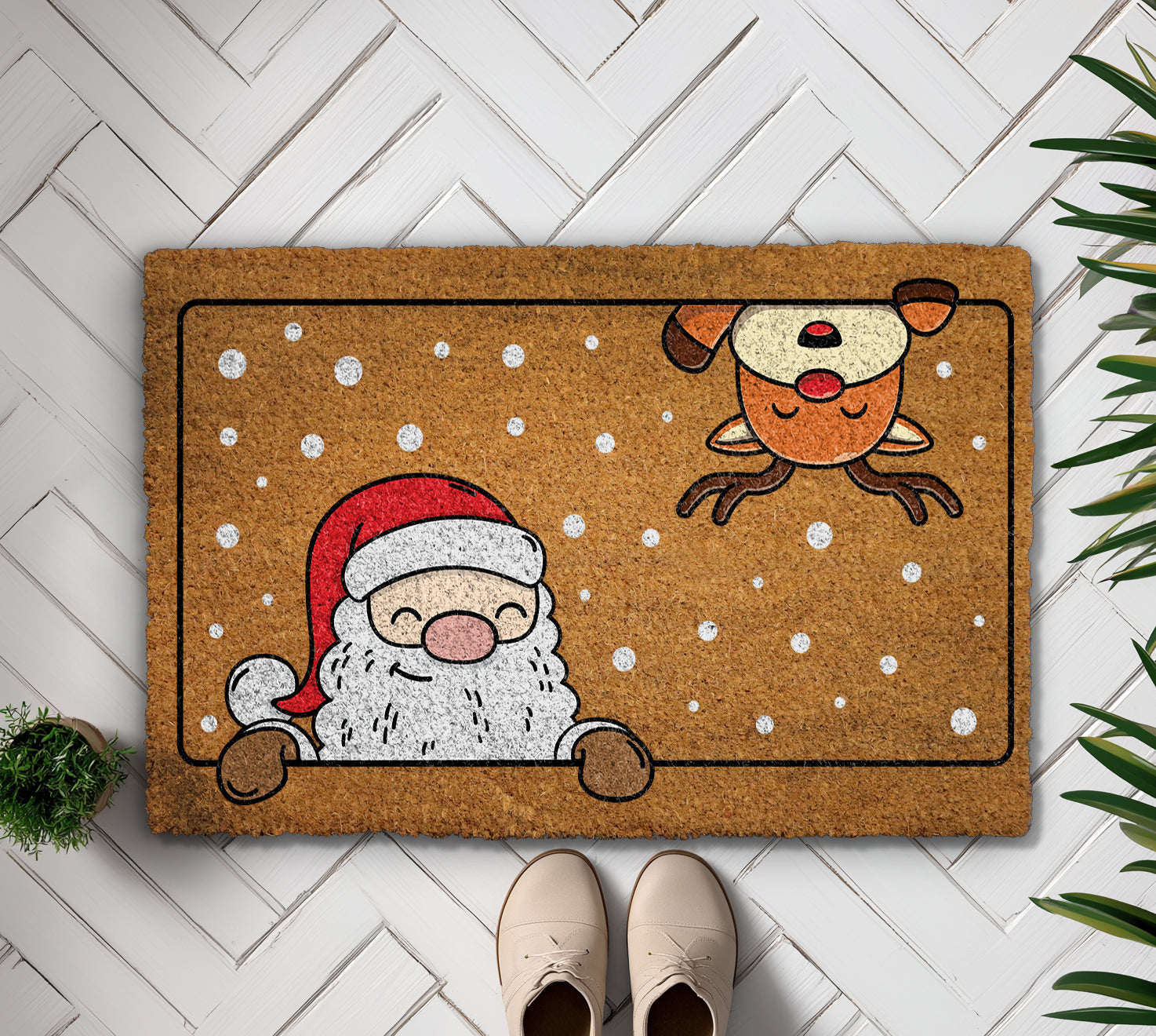 Festive Santa and Reindeer Doormat for Cozy Christmas Welcome.