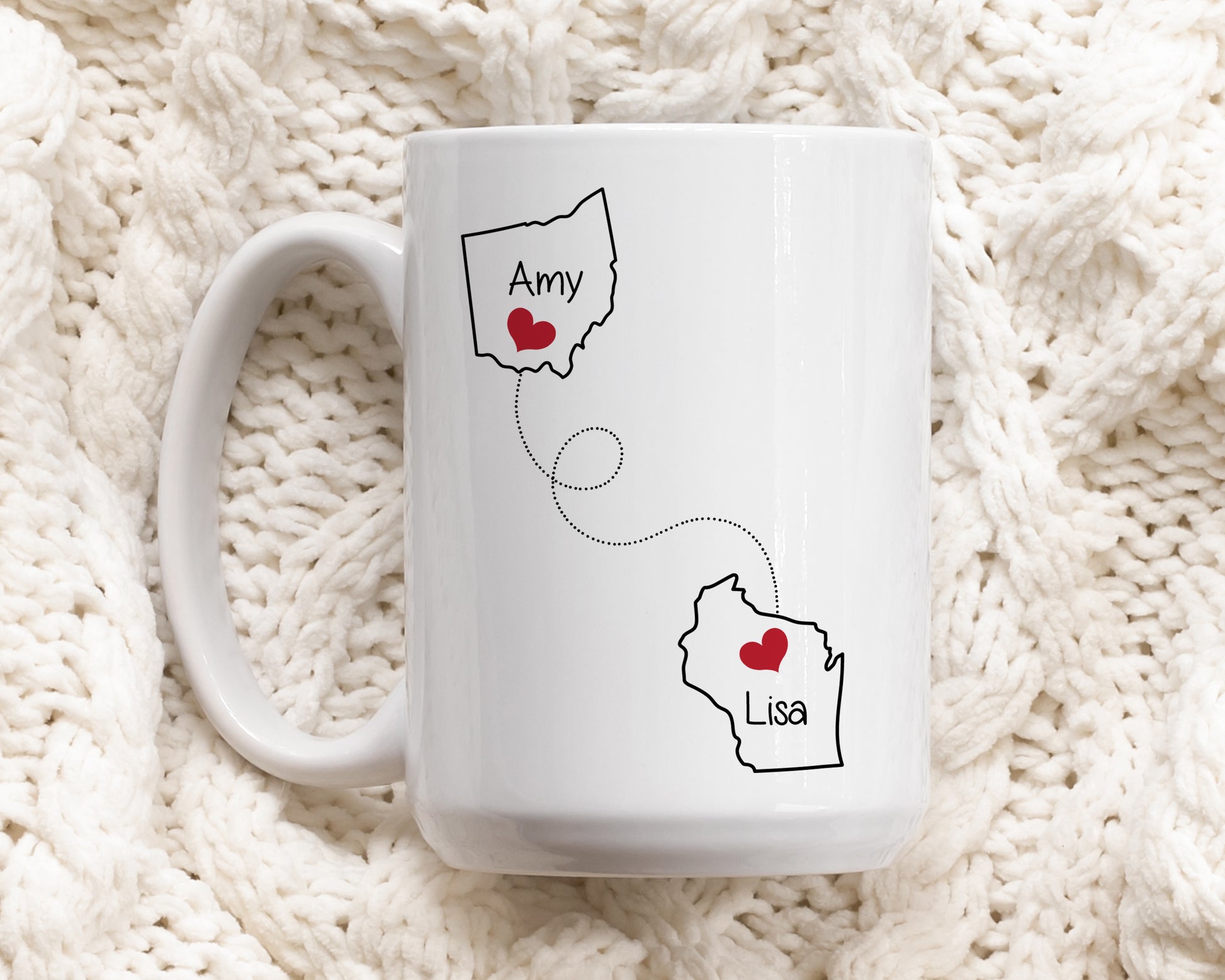 Long Distance Friendship Mug: State-to-State Personalized Pottery Cup Gift