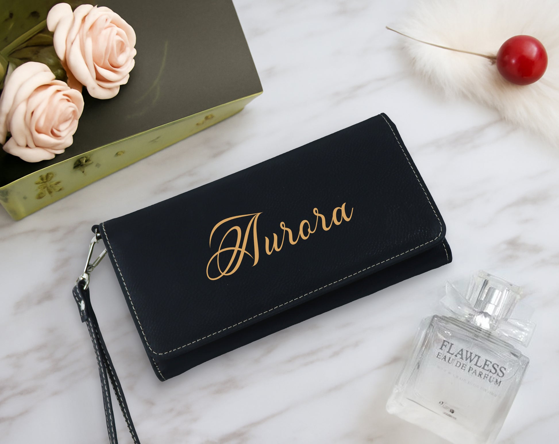 Custom Vegan Leather Clutch, Personalized Bridesmaid Gift, Elegant Women's Wallet