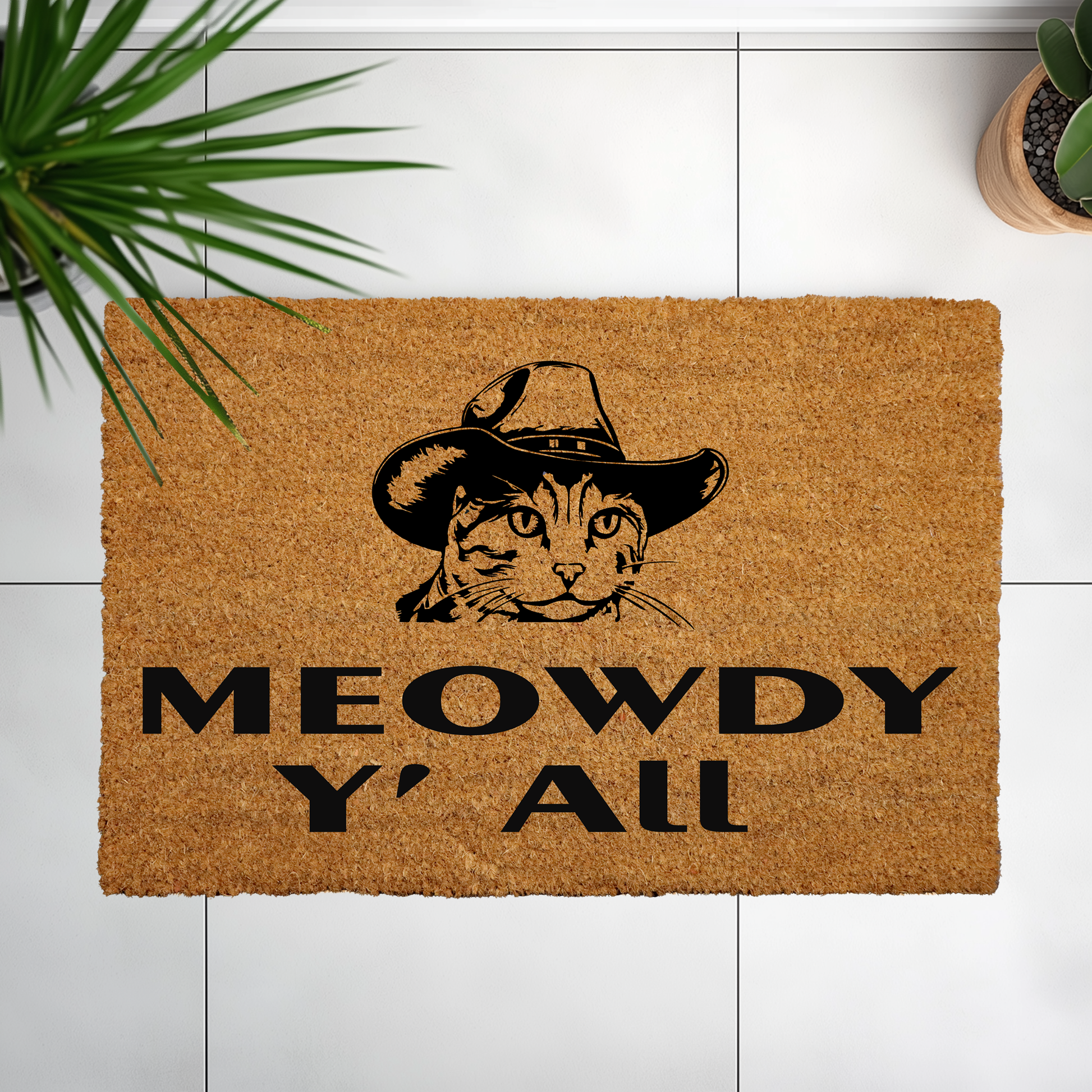 Meowdy Cat Themed Doormat, Cute Outdoor Decor & Housewarming Gift