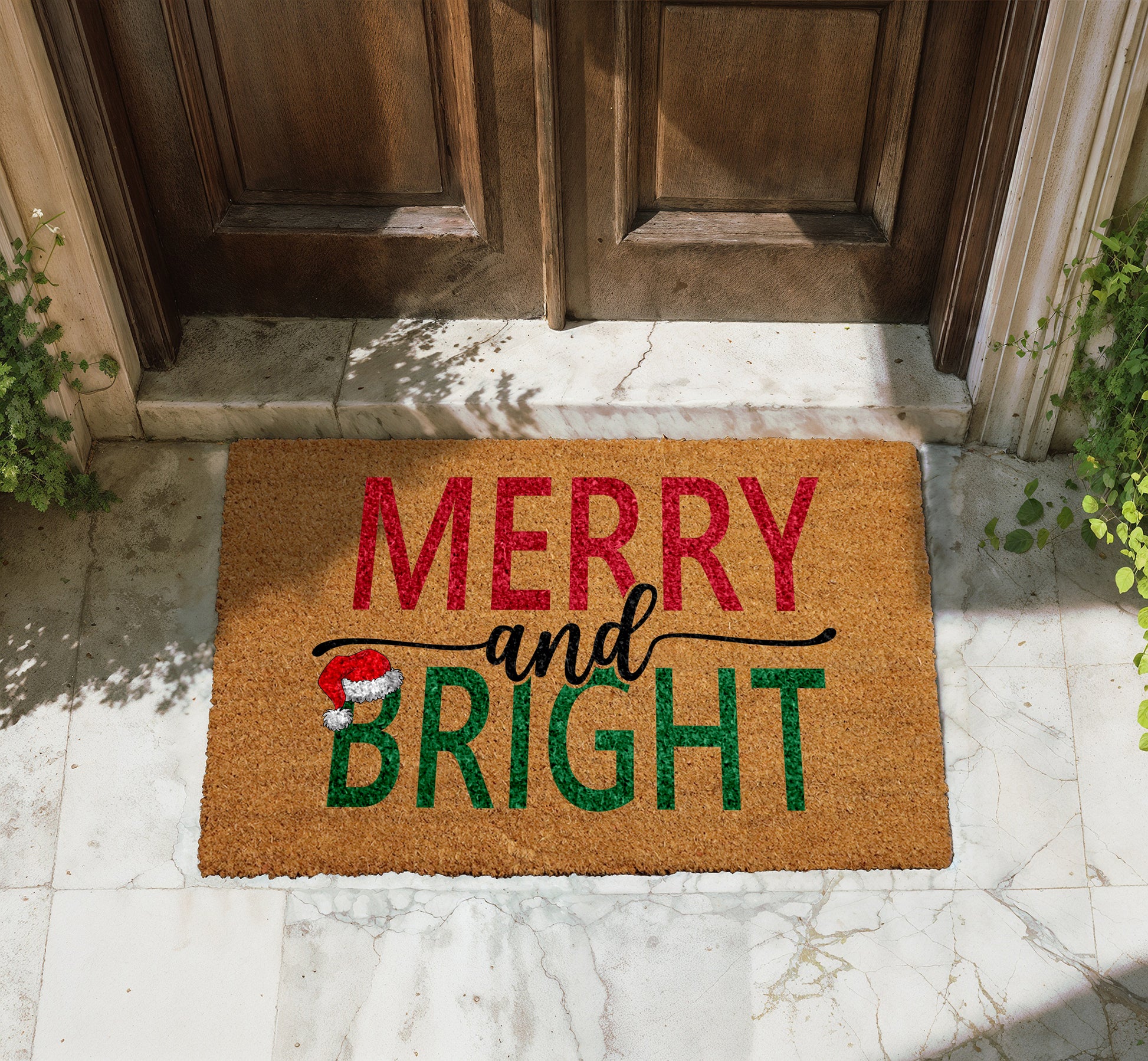 Winter Festive Front Porch Rug, Merry And Bright Doormat, Cozy Christmas Welcome Mat