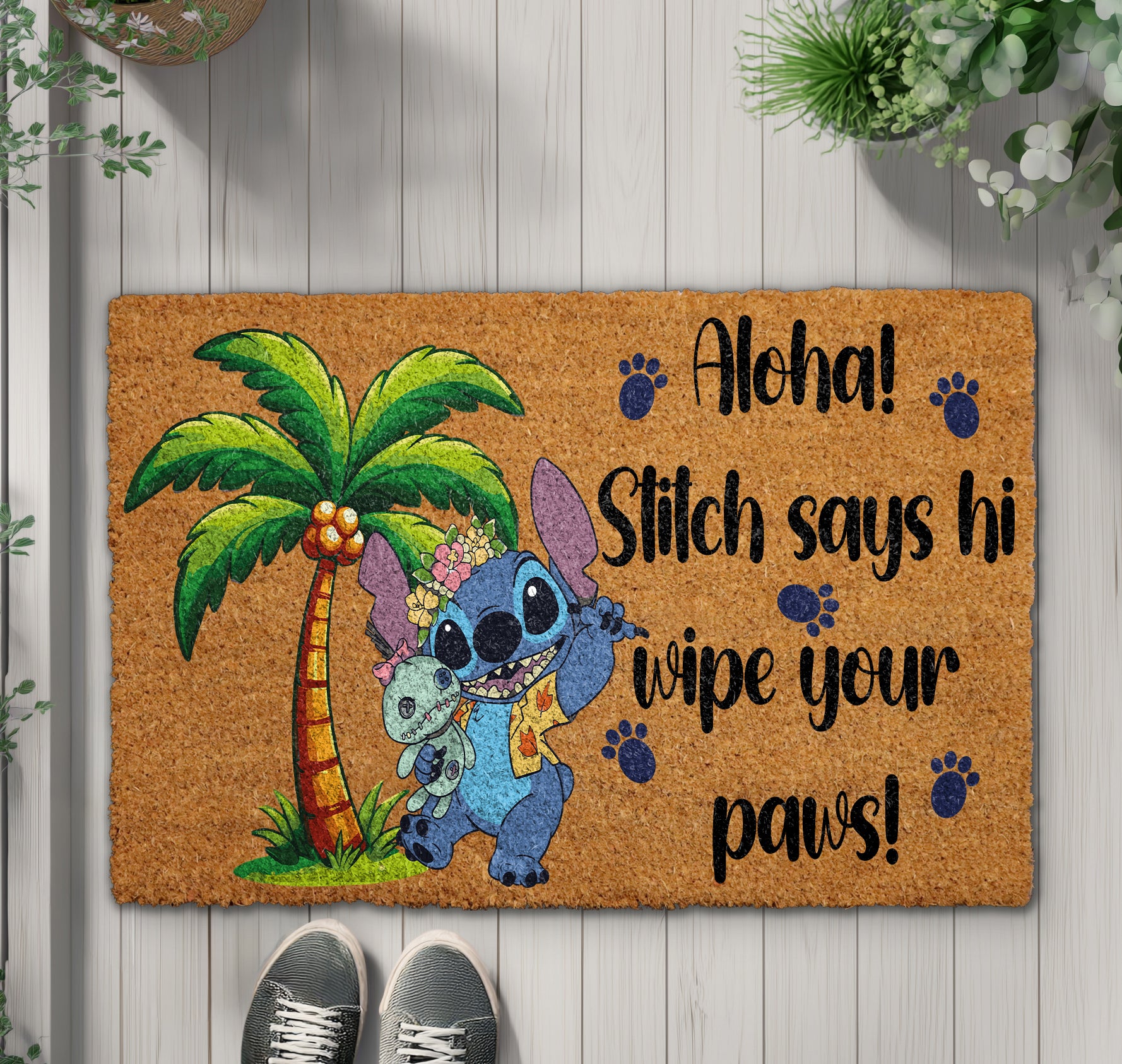 Stitch Aloha Doormat, Perfect for Tropical Ohana Outdoor Decor!