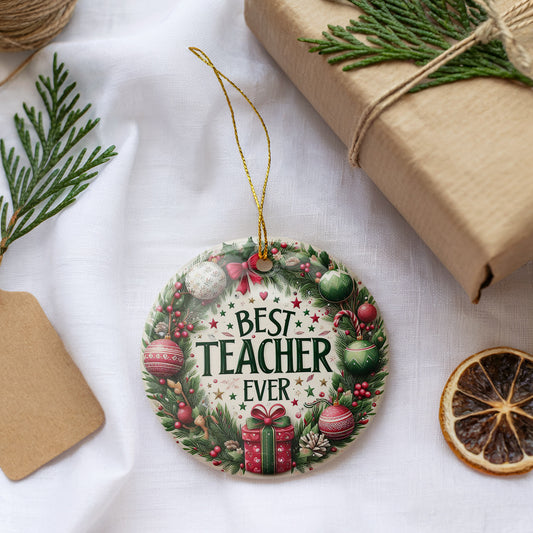 Vibrant Mistletoe Ornament: Best Teacher Ever Keepsake, Classroom Decoration