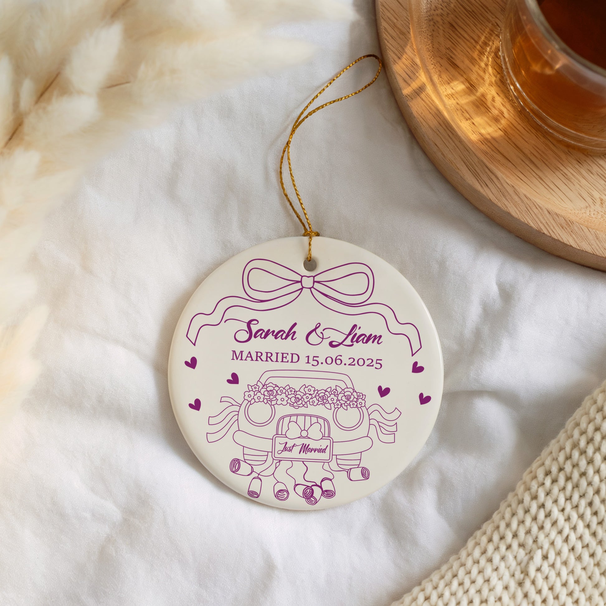 Personalized Just Married Ceramic Keepsake, Bride And Groom Gift Ornament