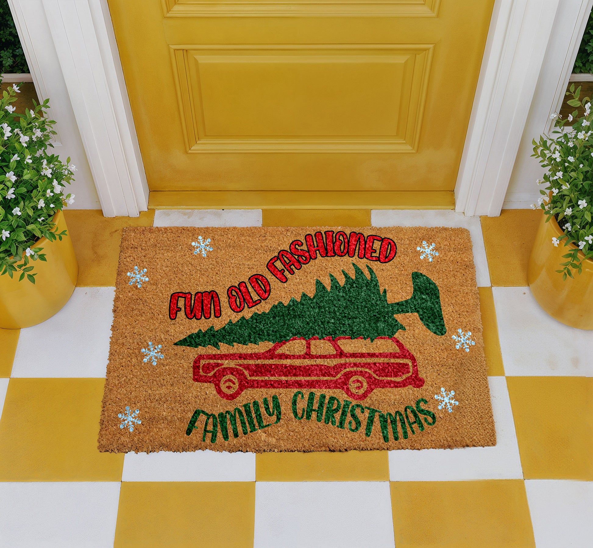 Rustic Christmas Doormat, Festive Welcome Mat for Cozy Holiday Decor