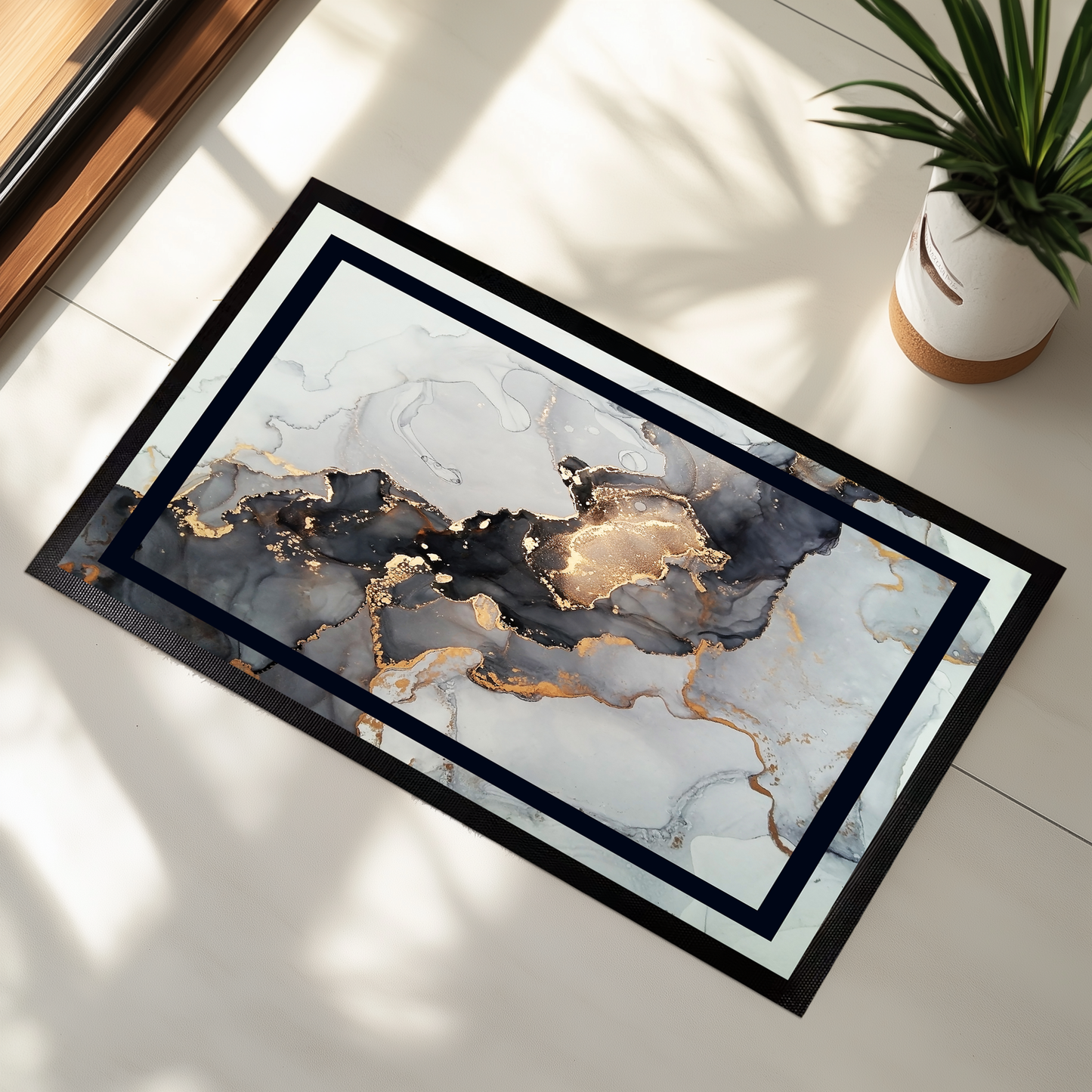 Luxury Marble Print Gold Vein Doormat, Non-Slip Welcome Mat