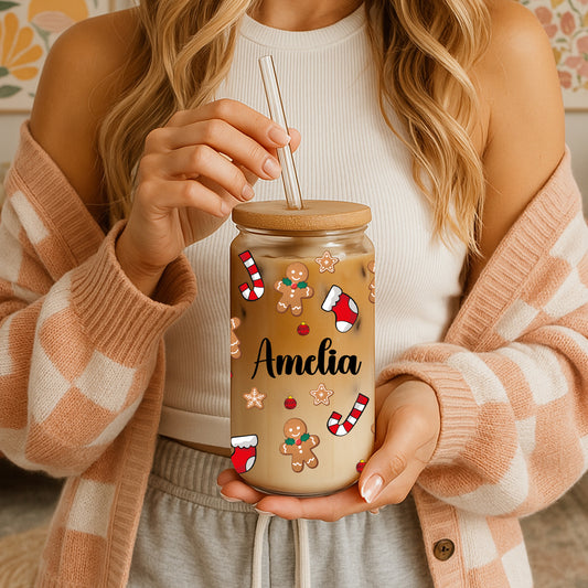 Personalized Gingerbread Cup, Kids' Christmas Tumbler, Festive Stocking Stuffer Gift