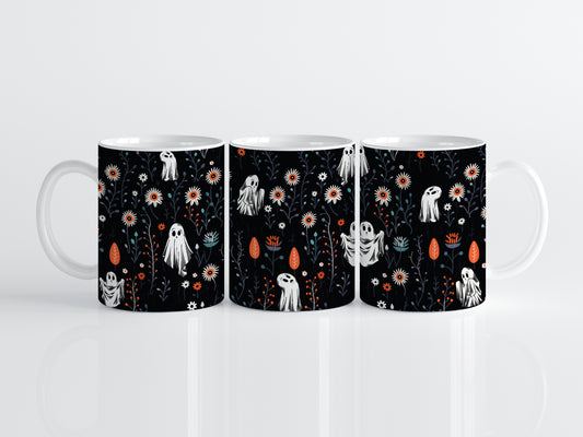 Charming Cottage Core Ghosts Ceramic Mug, Perfect for Halloween Season