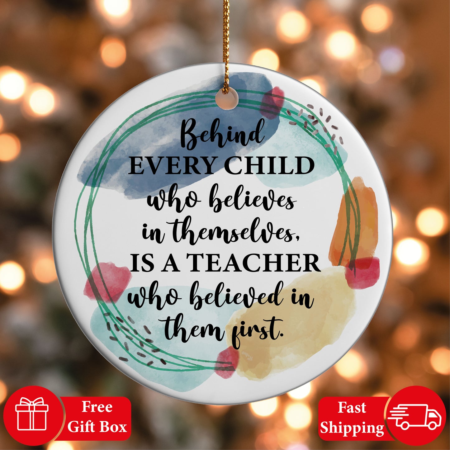 Watercolor Ornaments, Thank You Difference Maker Teacher Appreciation Present