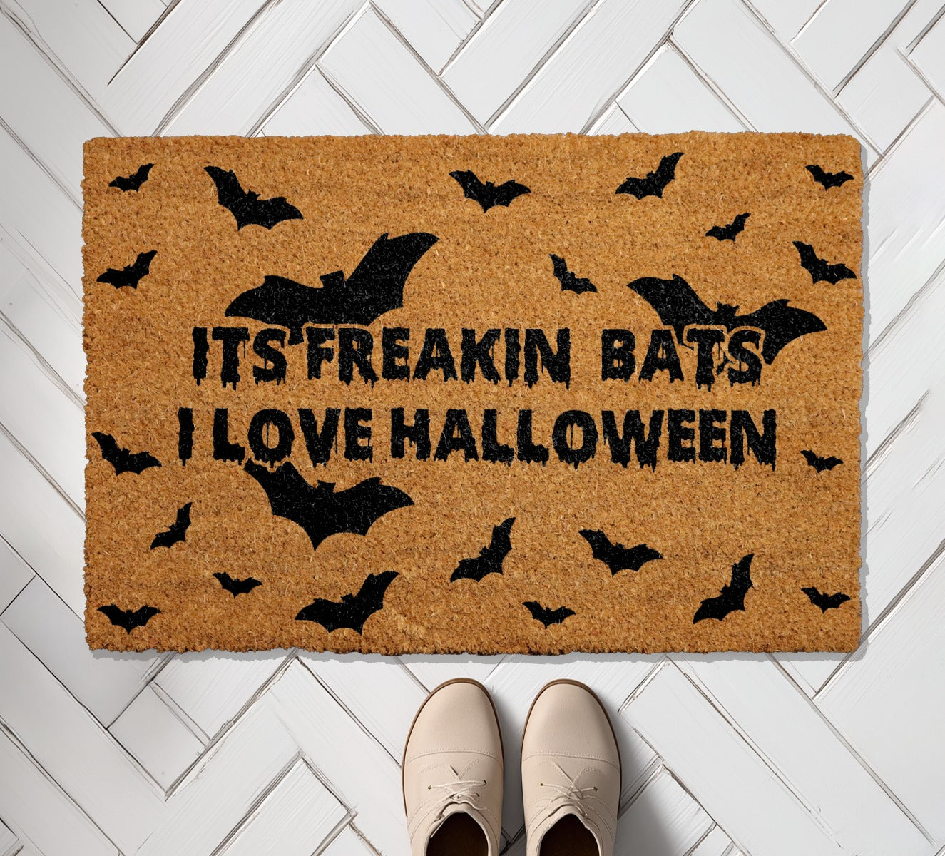 Freakin' Bats Doormat: Spooky Season Welcome Mat, Funny Housewarming Gift