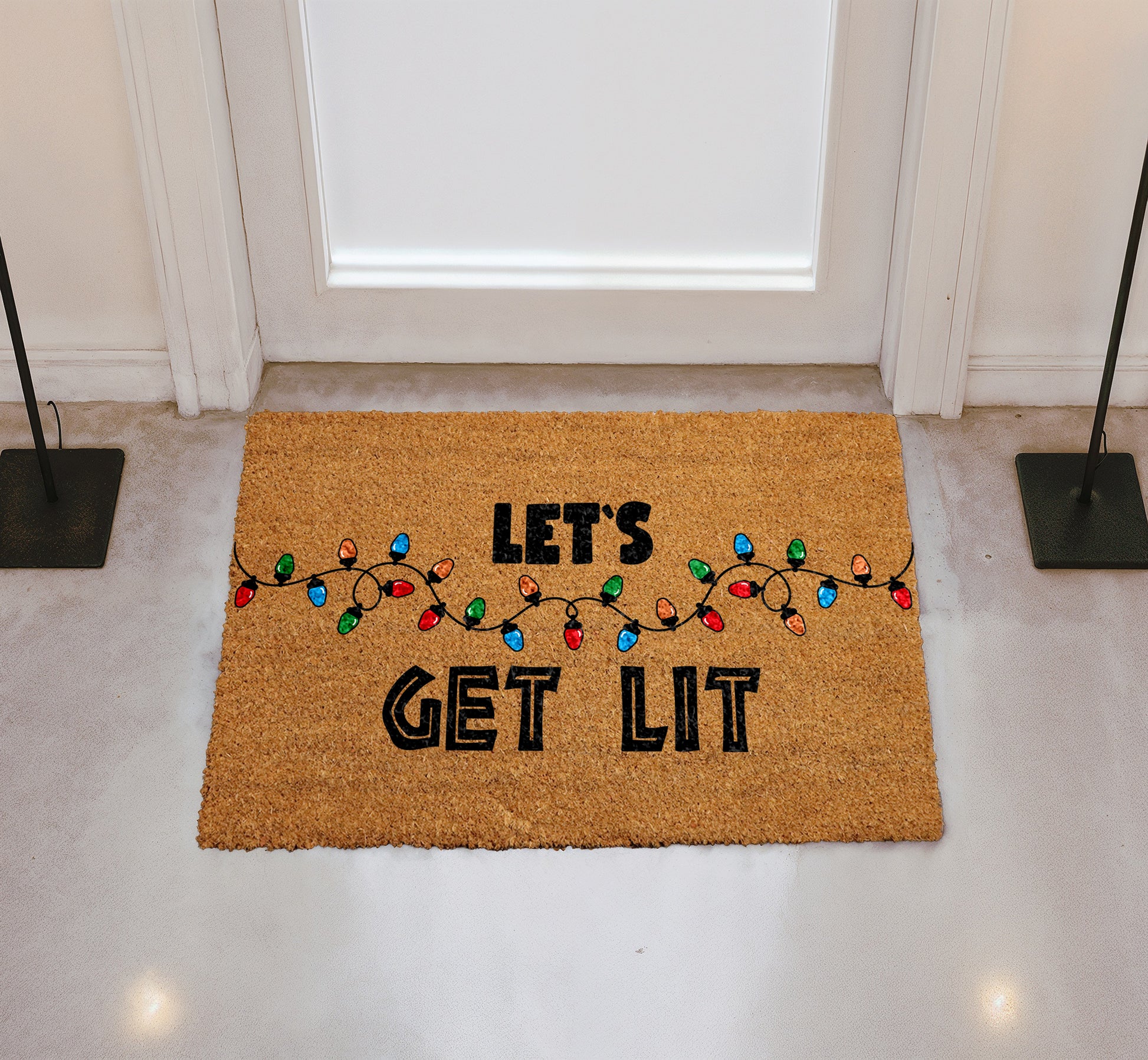 Get Lit Christmas Doormat, Funny Xmas Lights Welcome Mat!