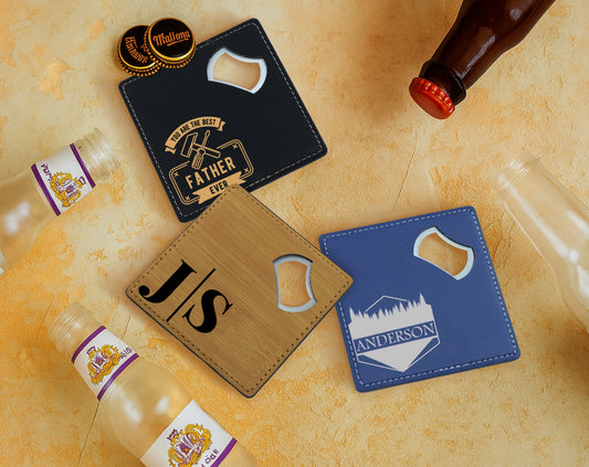 Engraved Groomsmen Gift, Custom Leather and Steel Bottle Opener